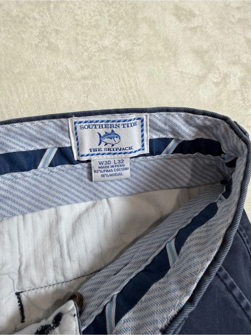 Southern Tide 30W 32L Navy Blue Classic Flat Front Chino Stretch Cotton Pants